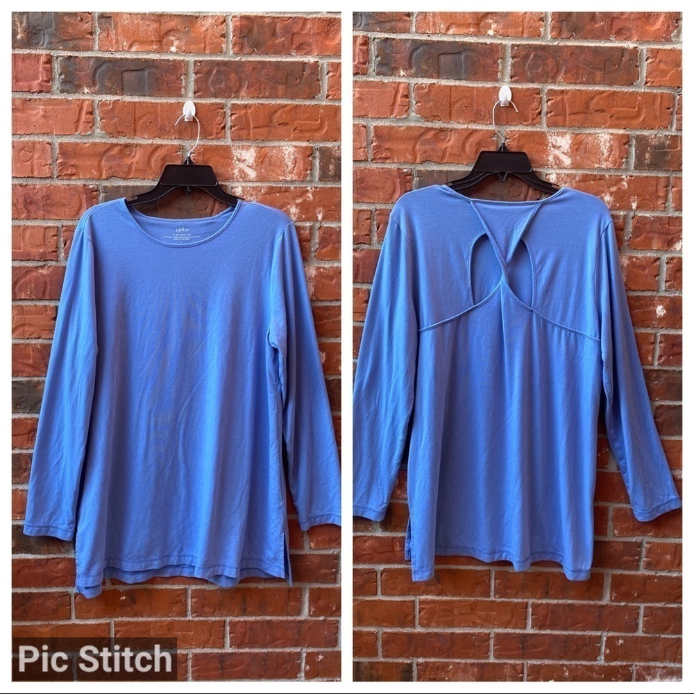J.Jill Fit Womens Large Blue Twist Back Long Sleeve Tencel Blend Tunic Top